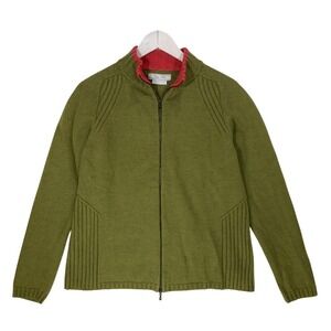 Indigo Palms Olive Green Merino Wool Cotton Full Zip Cardigan Sweater Large